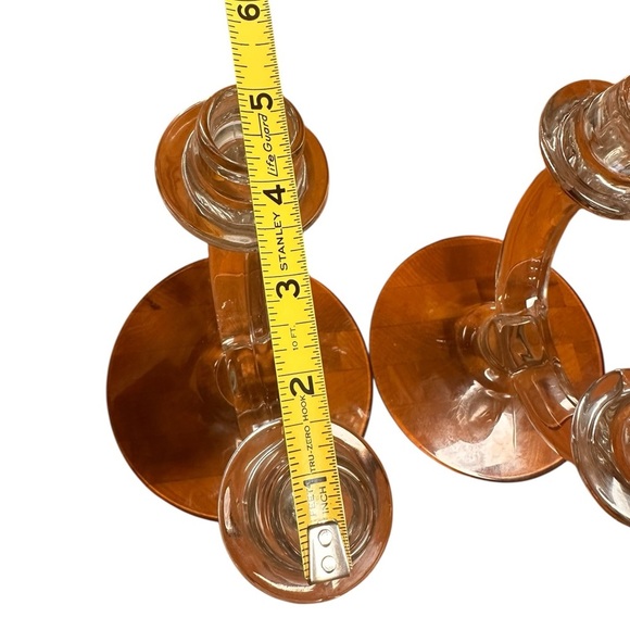 Vintage 1950 Clear Lead Crystal Glass U-shaped Candle Holders Set Of 2 - Picture 6 of 7